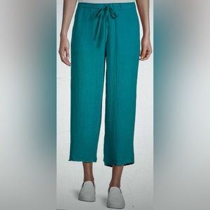 Eileen Fisher Organic Cotton Gauze Crop Wide Leg Pants Turquoise NWT $178